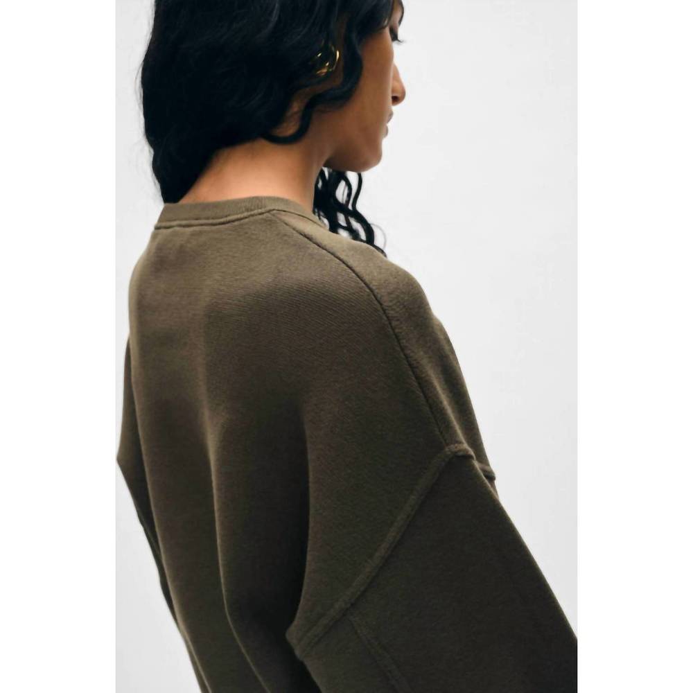 NEW WHITE + WARREN superfine organic cotton sweatshirt in dark sage - Picture 3 of 4